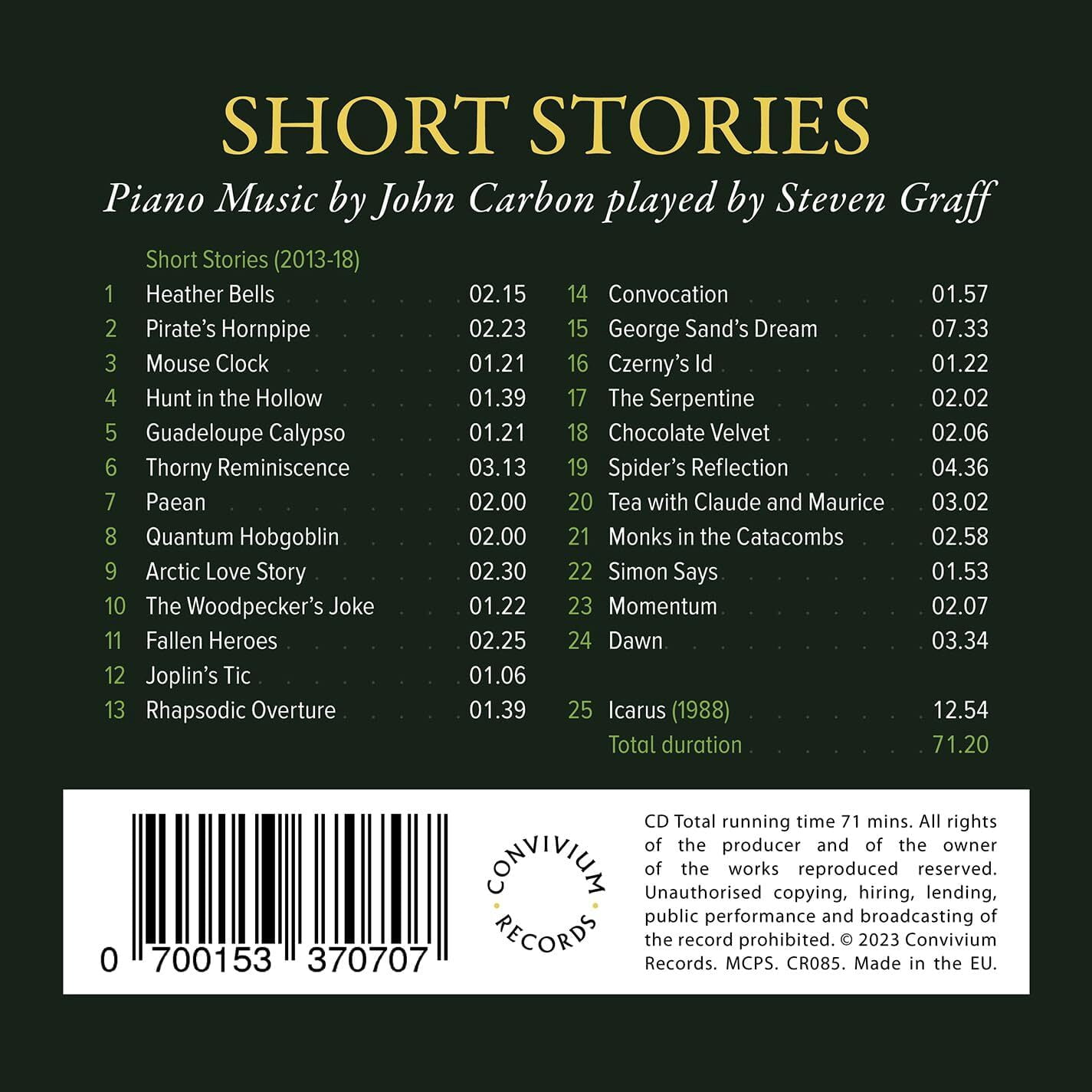 Steven Graff - Short Stories for Piano - Music & Performance - CD