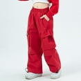 thumbnail image 6 of Caqnni Baggy Cargo Pants for Little Girls Toddler & Kids Water-Resistant Utility Parachute Pants with Pockets Cargo Jeans Baggy Jeans,13-15 Years,Red, 6 of 8