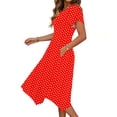 thumbnail image 4 of PADFRYBK Summer Dresses For Women Round Neck Casual Loose Dress Splice Color Comfortable Skirt Short Sleeve Dresses Long Irregularly Dresses, 4 of 6
