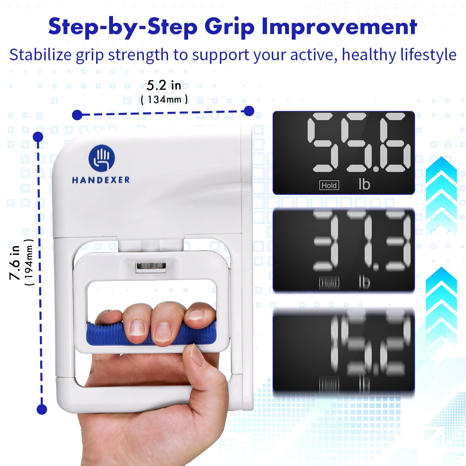 ‎Handexer Grip Strength Tester 265lb/120kg, Digital Hand Dynamometer FDA Registered with Backlit LCD for Grip Strength Testing and Training