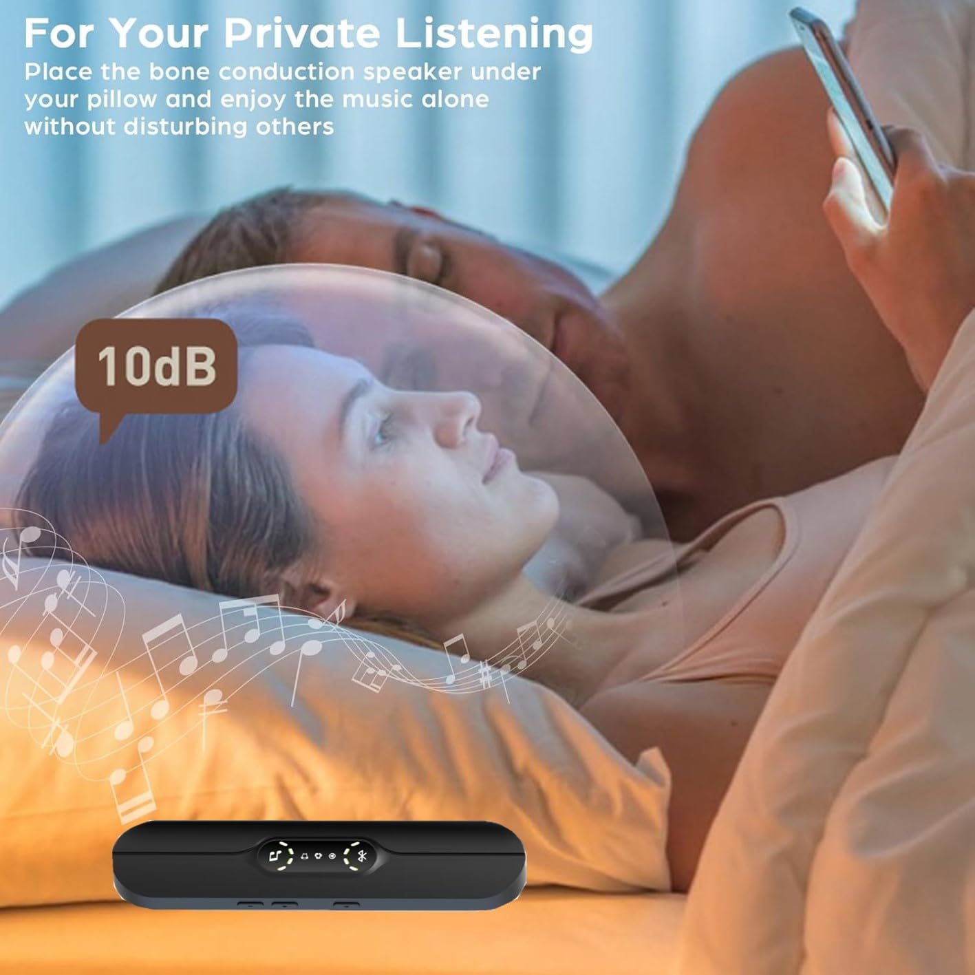 Pillow Speaker for Sleeping, Mini Bone Conduction Portable Sleep Aid with Stereo Bass, Bluetooth Sleep Bar for Deep Sleeping with White Noise, with Volume Control-10 White Noises black