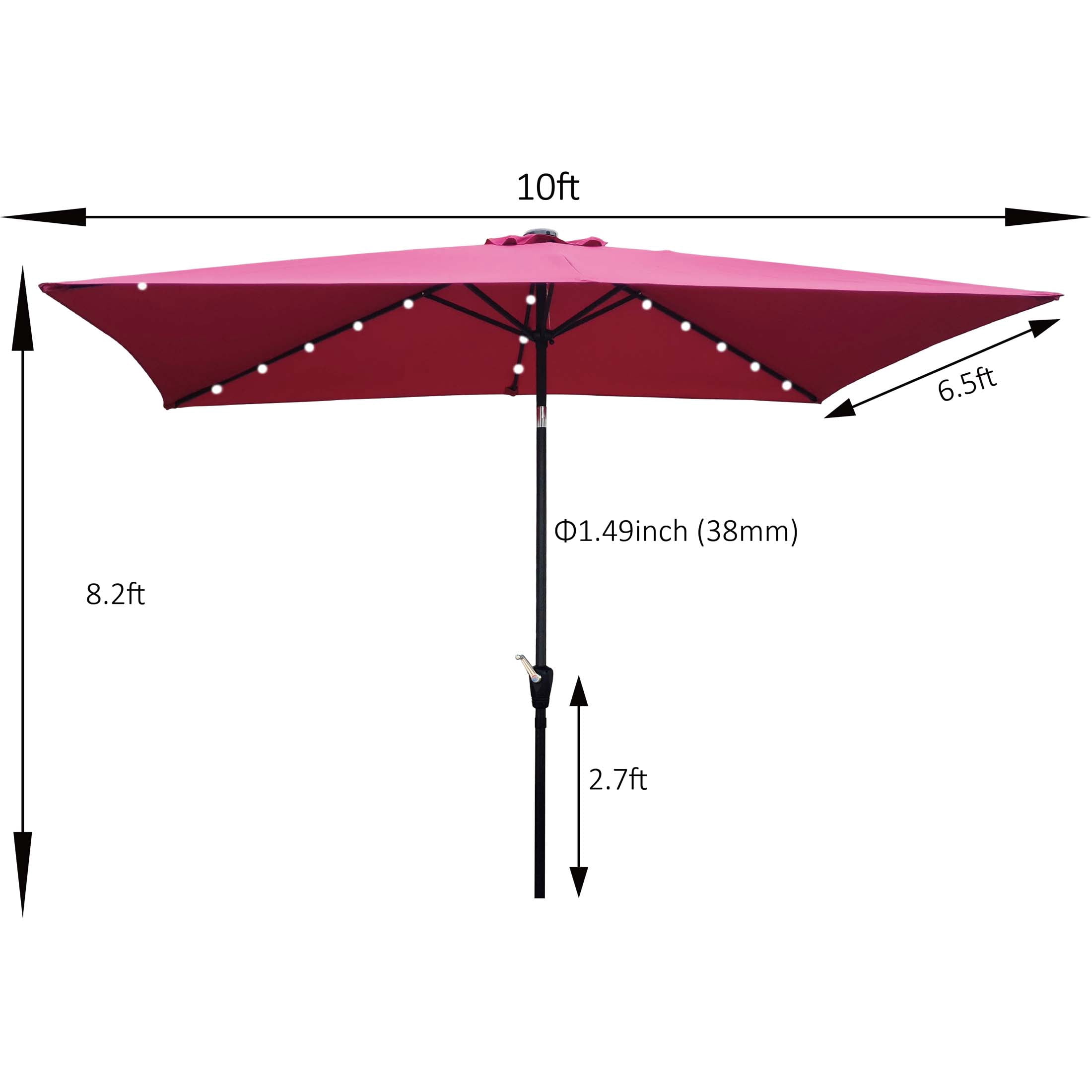 Aukfa 10 x 6.5ft Rectangular Patio Solar LED Lighted Outdoor Umbrellas for Market Beach Pool - Rose