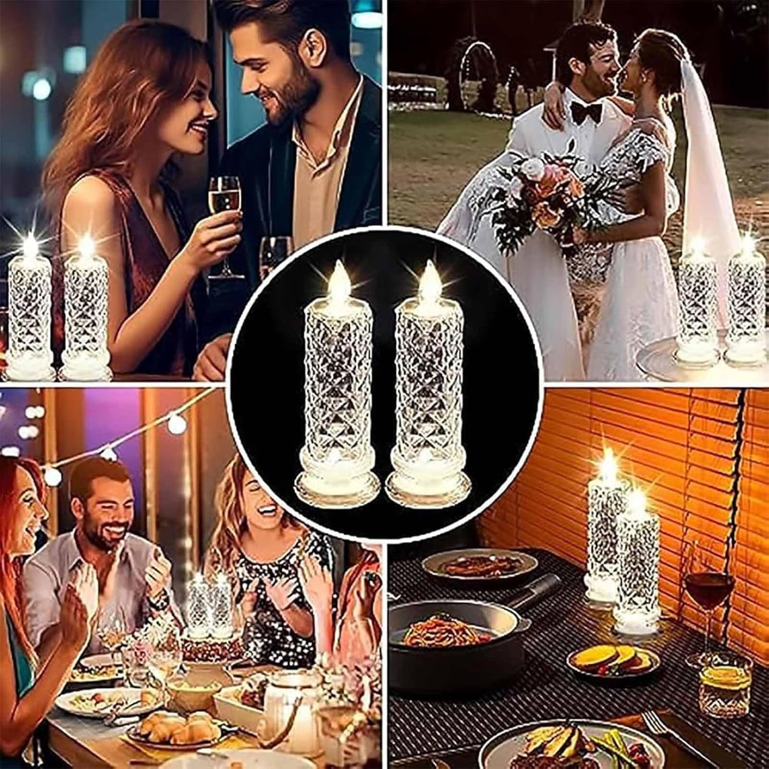 Led Crystal Candle Lights, 2/4/6pcs New Christmas Tree Led Candles, Rose Shadow Led Flameless Candles,Safe Flameless Design, Long Lasting for Valentines Christmas Decorations Home Decor