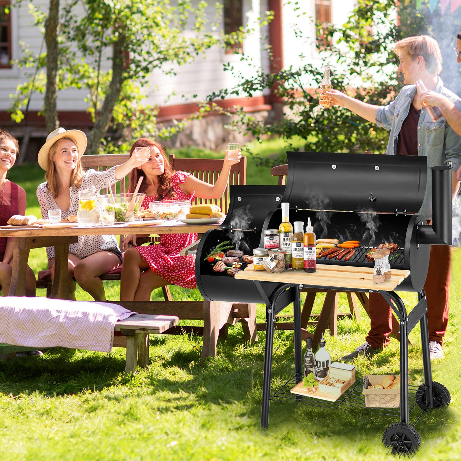 BBQ Charcoal Grill, 45.28-Inch Length Portable Barbecue Grill, Offset Smoker Barbecue Oven with Wheels & Thermometer for Outdoor Picnic Camping Patio Backyard, B026 - image 2 of 8