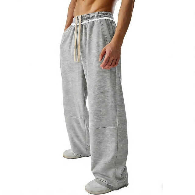 Ceisia Men's Wide-Leg Casual Sweatpants Contrast Drawstring Elastic Waist Lounge Pants Gifts