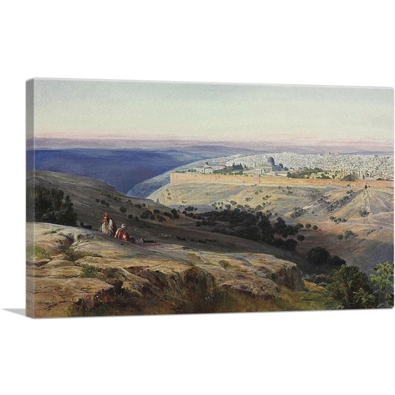 ARTCANVAS Jerusalem From Mount Of Olives Sunrise 1859 Canvas Art Print by Edward Lear - Size: 26" x 18" (0.75" Deep)