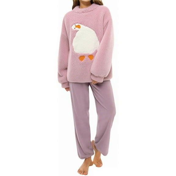 MVRLSH Fall Pajamas Women Winter Coral Fleece Pajama Set Thickened Flannel Fabric For Maximum Warmth Soft Cozy Loungewear & Sleepwear For Cold Nights Pink Xl