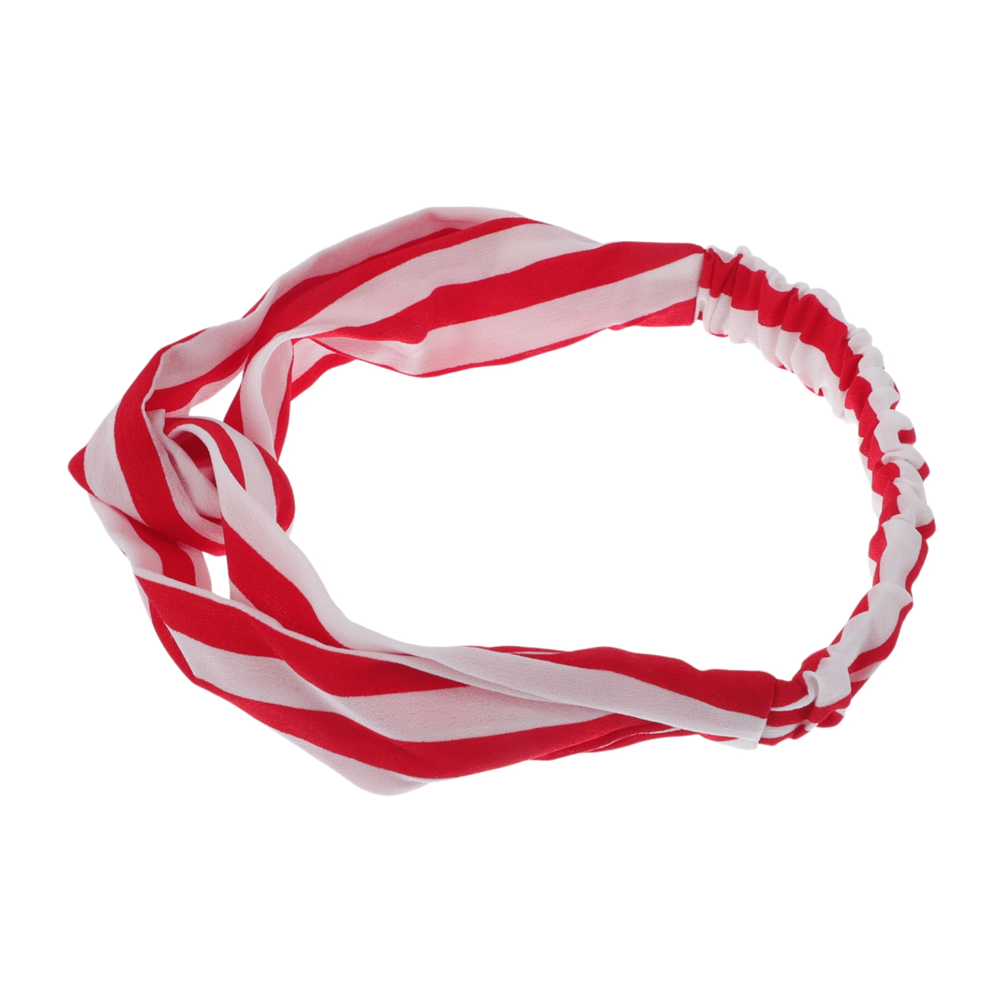 Unique Bargains Fashion Stripe Pattern Cross Elastic Hairband1 Pc White Red