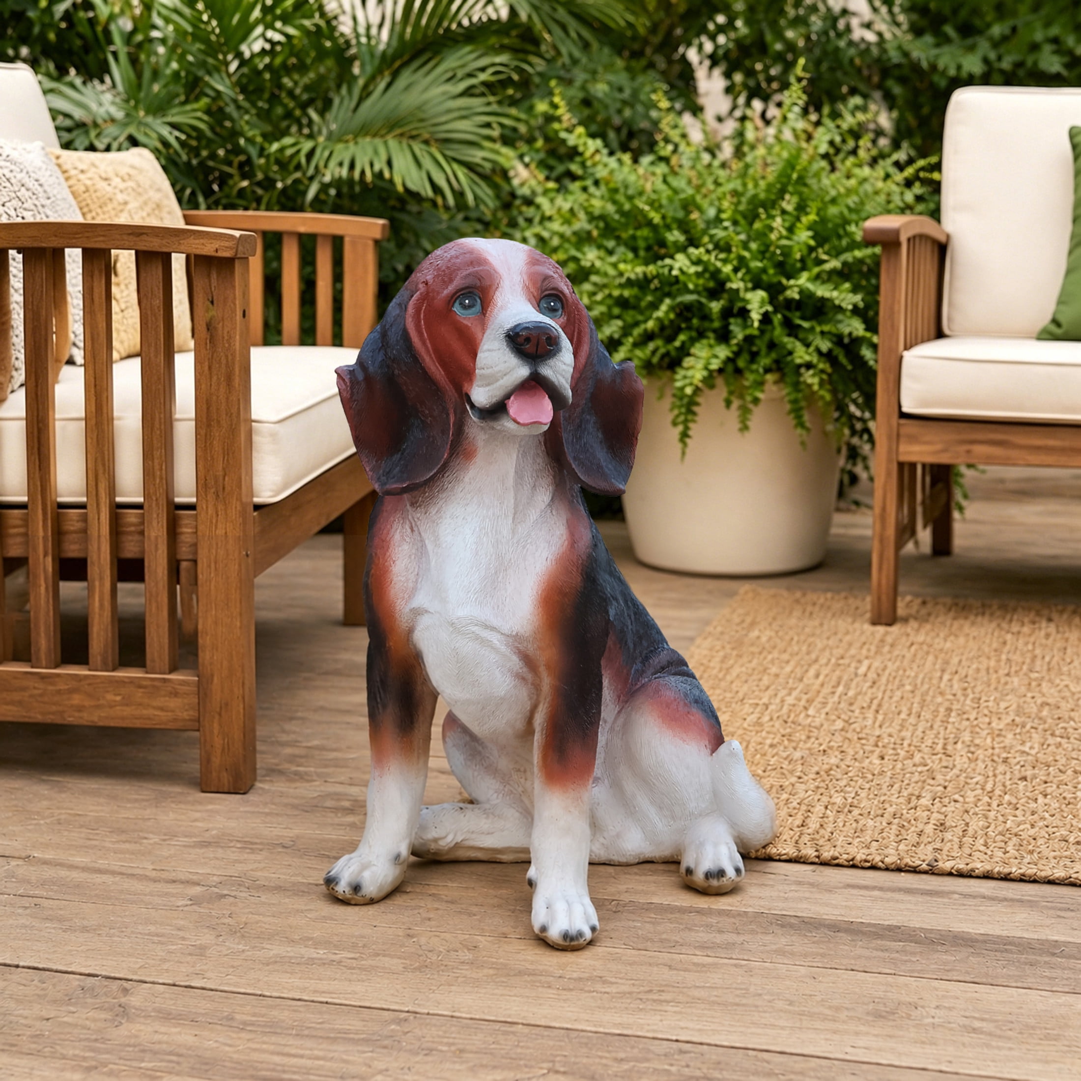 Noble House Lifelike Sitting Beagle Dog Statue, Realistic Resin Animal Figurine for Outdoor Garden Decor, Multicolor