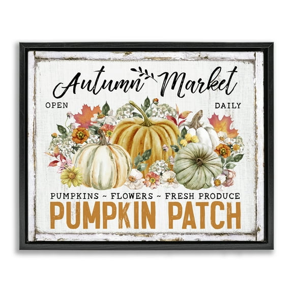 Stupell Industries Rustic Autumn Market Holiday Painting Black Floater Framed Canvas Art Prints Wall Art, 21 x 17
