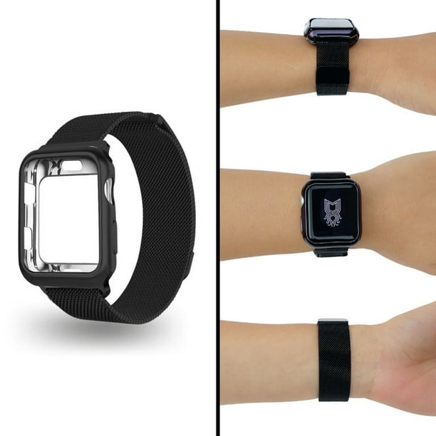 Correa metálica para Apple Watch de 44 mm + Protector lateral de pantalla. Mamá Pulpo Milanese case lateral