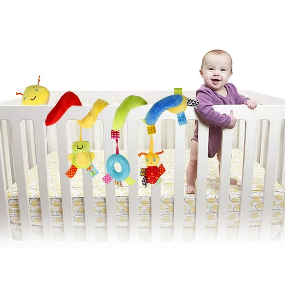 Hanging Spiral Rattles 34cm Can Be Stretched Baby Plush Spiral Hanging Toys Infants Spiral Caterpillar Plush Hanging Toys Babies Wrap-Around Pram Spiral Hanging Toys for Crib Bar Bassinet Car