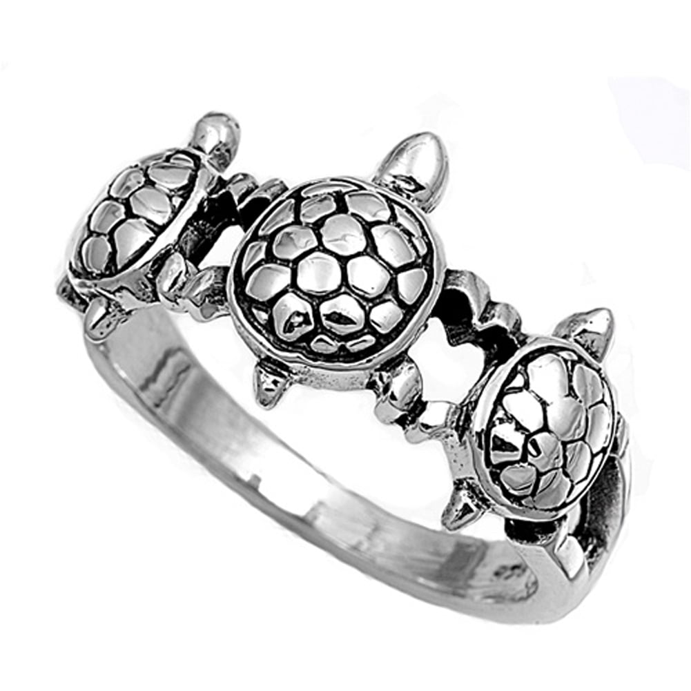 Sterling Silver Women's Turtle Ring 925 Band 11mm Jewelry Female Male