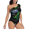 thumbnail image 3 of Easygdp Space Dino Cartoon Black Women's One Shoulder Ruffle Monokini Bathing Suits with Removable Chest Pad, Quick Drying - XX-Large, 3 of 8