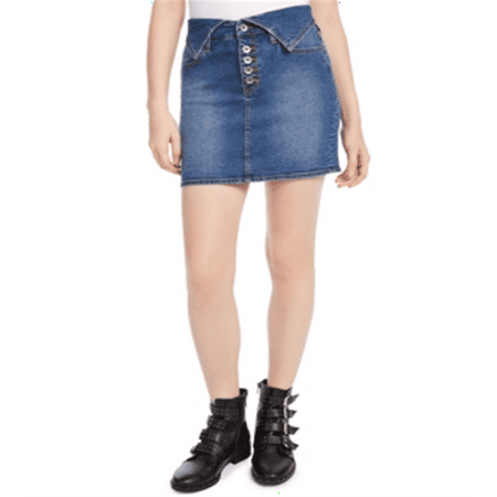 Kendall Kylie Women's Flipped Waistband Denim Skirt Blue Size XL