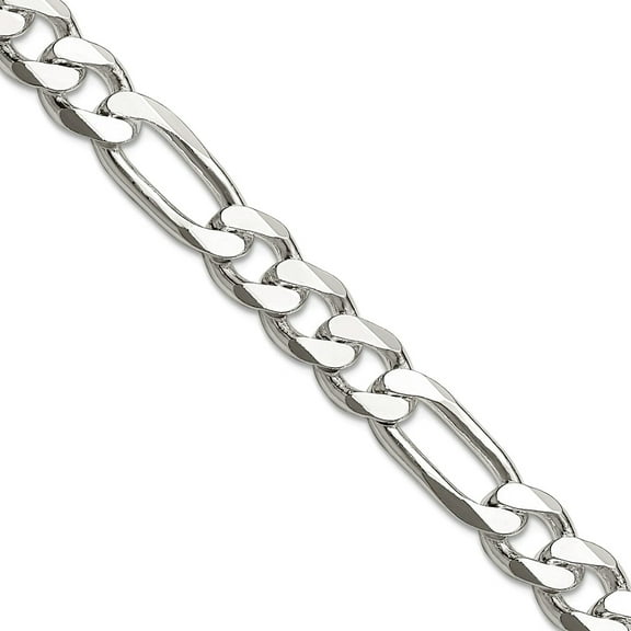 925 Sterling Silver Rhodium Plated 7.75mm Figaro Chain Necklace 20 Inch Chain Necklace for Women and Men