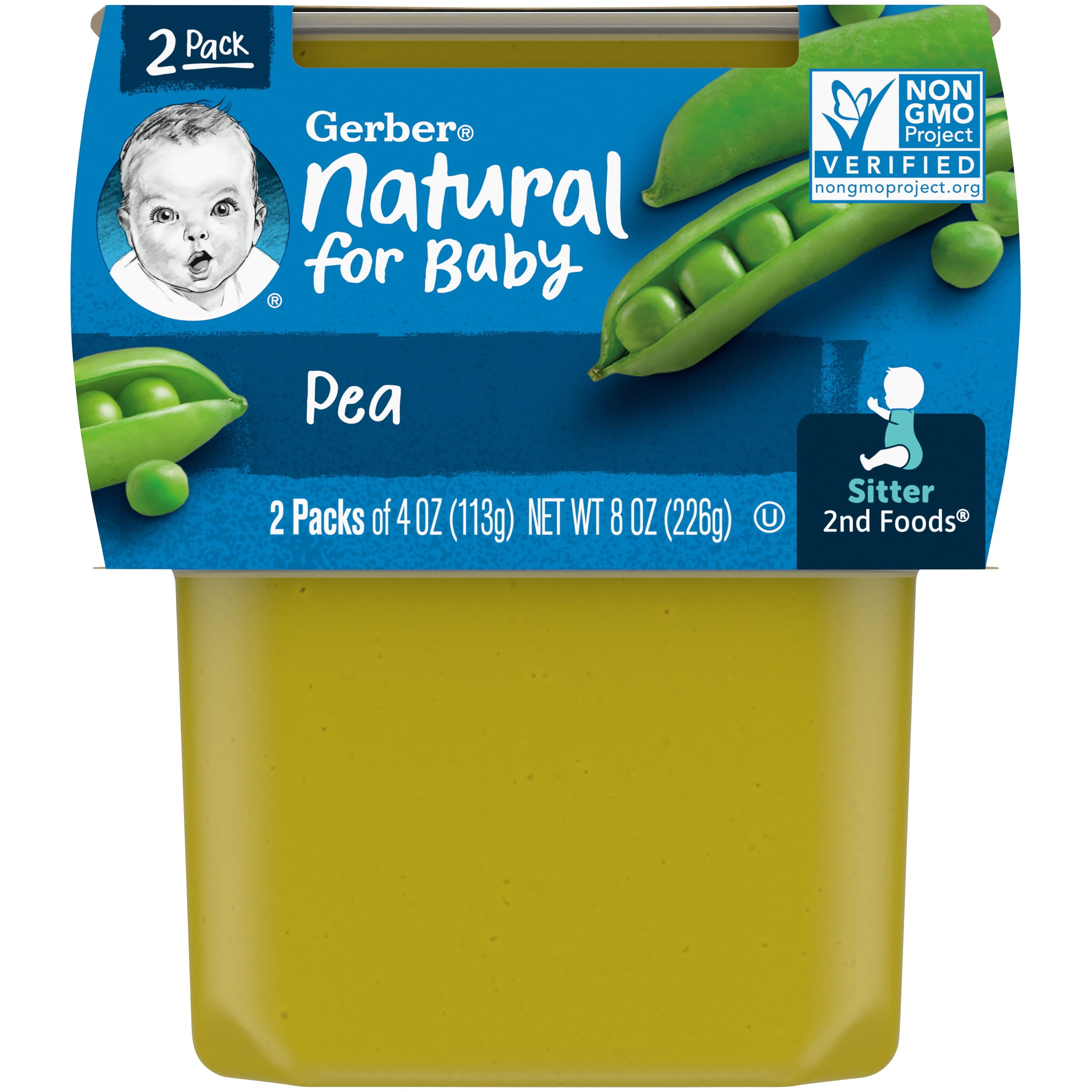 Gerber 2nd Foods Natural for Baby Baby Food, Pea, 4 oz Tubs (2 Pack