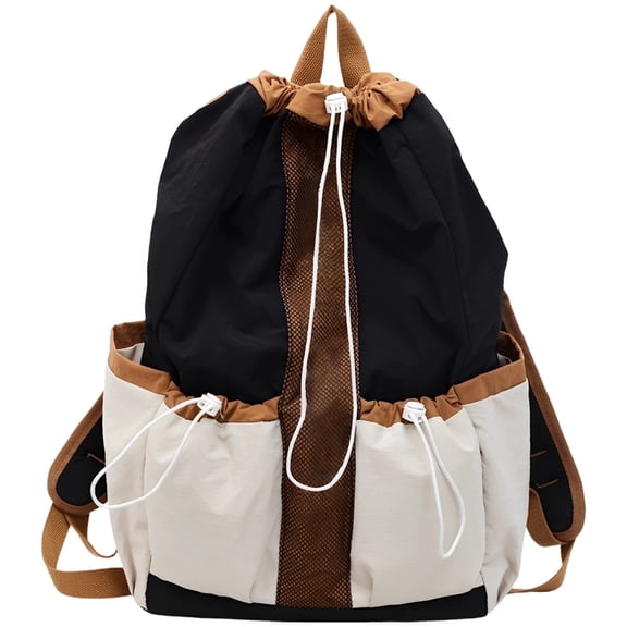 Black Letter Lightweight Fabric Hiking Backpack, 17.7 x 10.6 x 5.1 in / 45 x 27 x 13 cm Drawstring Rucksack, Color Block Fashion Travel Bag for Women, Handbag
