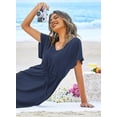 thumbnail image 2 of Ekouaer Women's Cover Up Short Sleeve Beachwear Coverups Loose V-Neck Bikini Beach Tunic Top, 2 of 6