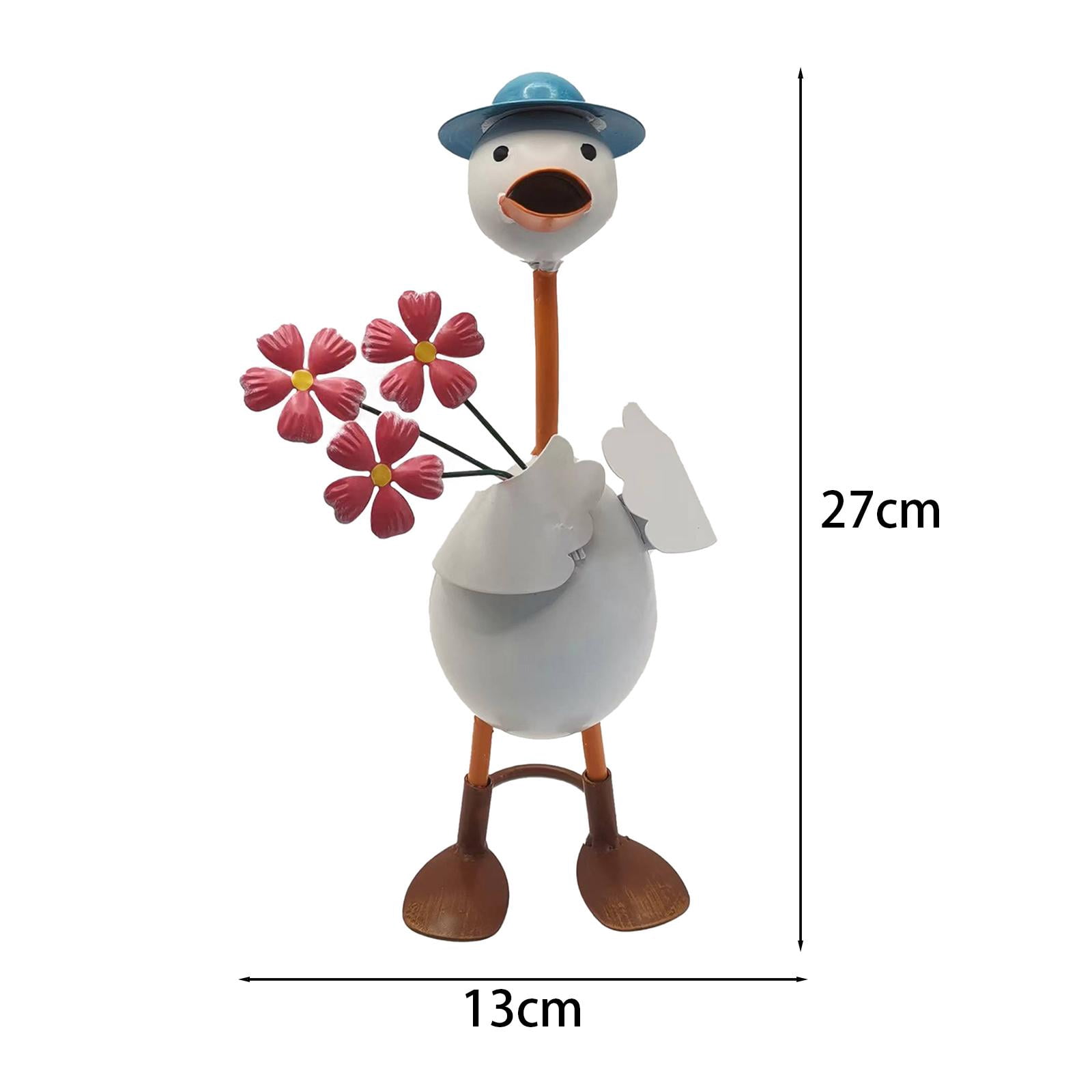 Baoblaze Duck Garden Statue Figurine Animal Garden Statue Ornament Funny Sculpture for Indoor ,Outdoor ,Fence ,Garden, Decor Red Flowers