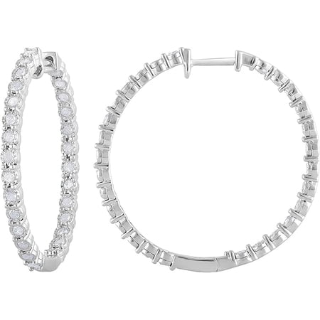 Beyond Brilliance Miracle Plated Sterling Silver 1 Ct Natural Round Diamond Hoop Earrings For Women