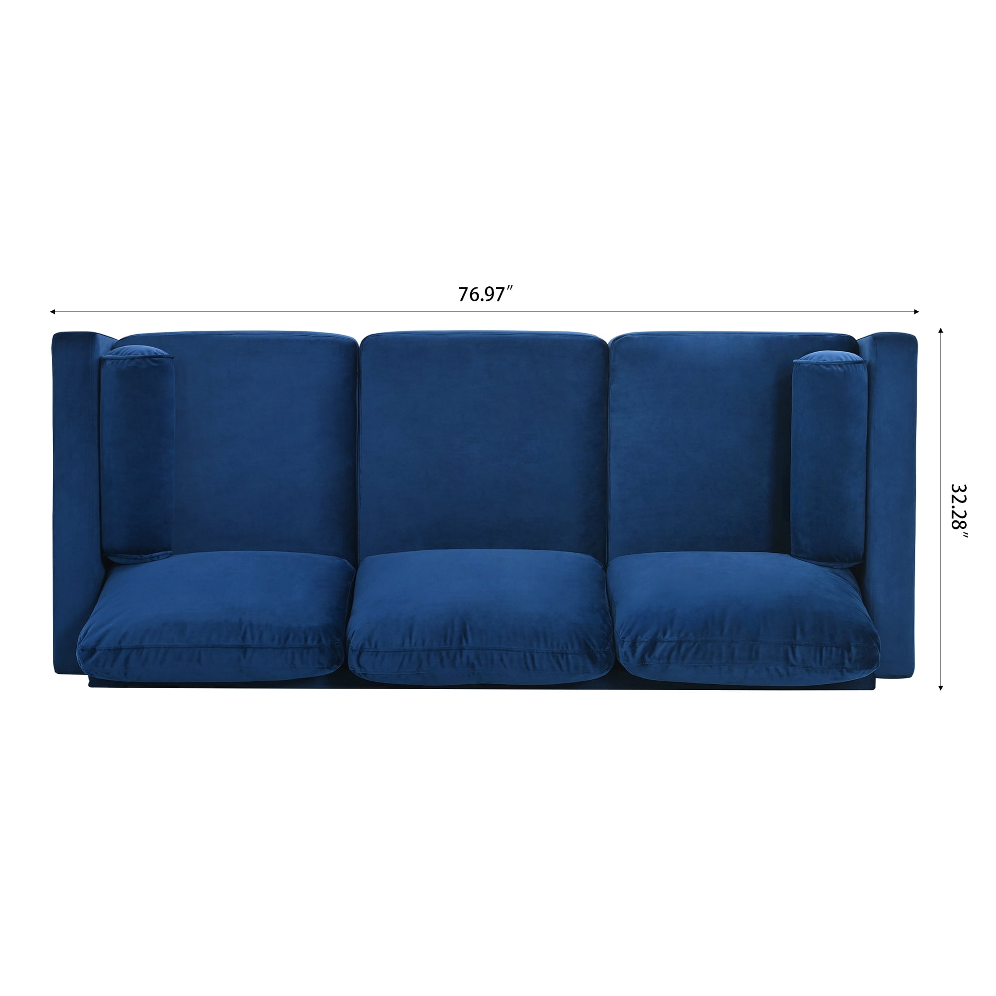 YYAo Extra Deep Filled Sofa, Vertical Velvet Upholstered Futon with Armrests and Legs for Living Room, Apartment, Blue YYAo Extra Deep Filled Sofa, Vertical Velvet Upholstered Futon with Armrests and Legs for Living Room, Apartment, Blue