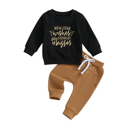 

Toddler Boys Fall Outfits Letter Print Crew Neck Sweatshirts Pants