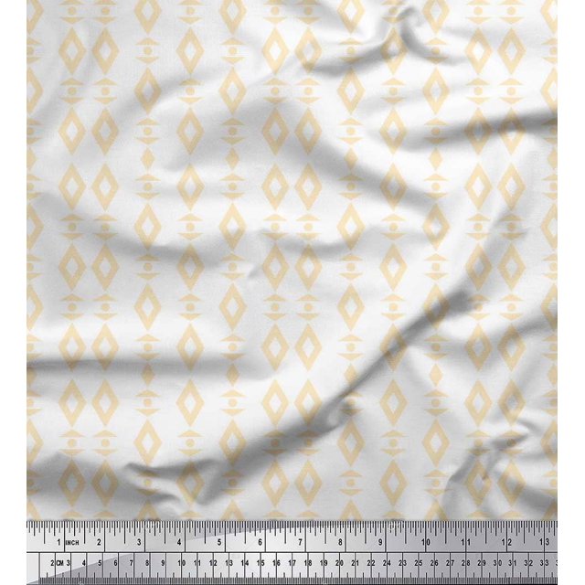 Soimoi White Poly Georgette Fabric Artistic Geometric Print Fabric by Yard 42 Inch Wide