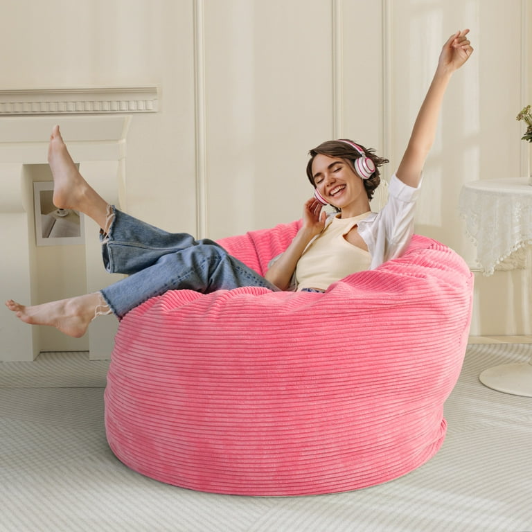 Small White Furry Refillable Bean Bag Chair for Kids and Teens
