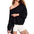 thumbnail image 3 of Women'S Sweatshirts Oversized Off the Shoulder Pullover Tops Casual Long Sleeve Comfy Fall Outfits Black L, 3 of 9