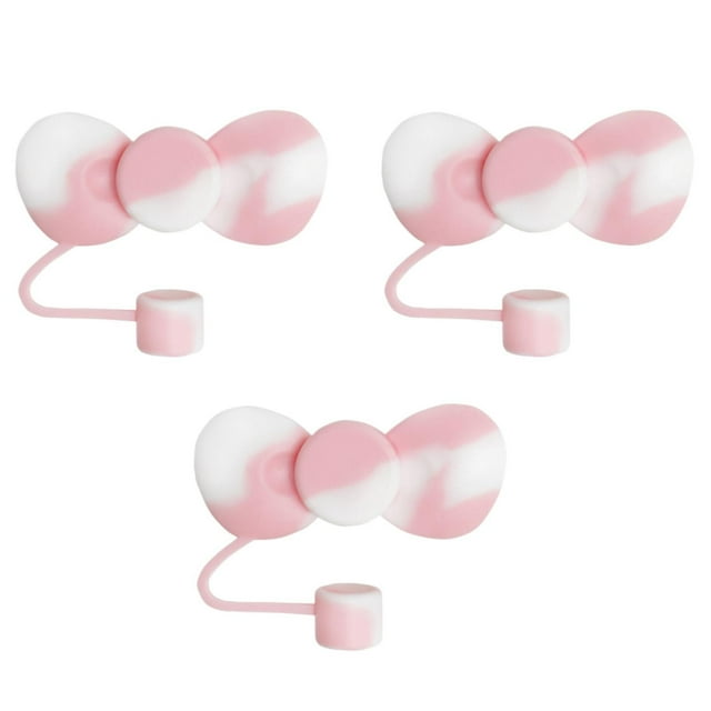 AKEGAMN 3 Pcs Cute Bow Covers Cap Toppers Tips Compatible With 40/30 Oz Tumbler Cups Reusable Cute Silicone Lids Protectors For 0.4 In/10mm Ley Cups Accessories