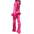 thumbnail image 3 of Coduop Women Feather Trim Long Sleeve Crop Top and Long Pants 2PCS Outfits Set, 3 of 6