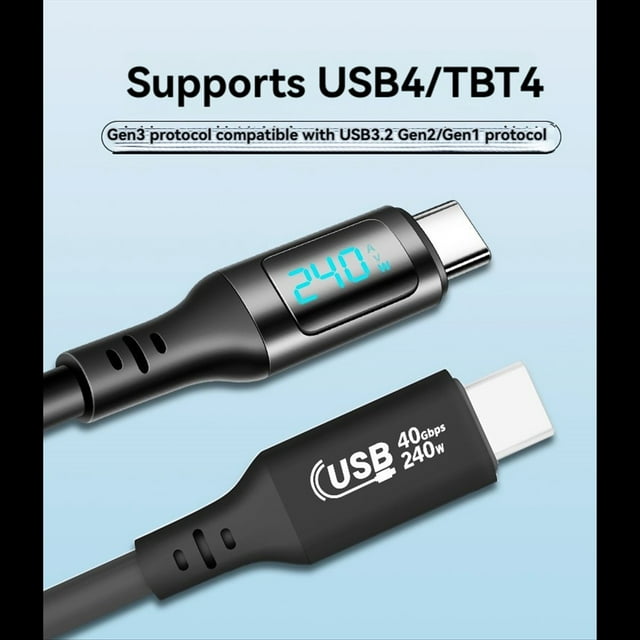 Cable de Datos USB4 40Gbps PD240W USB C A USB C Cable USB-C A Tipo C Cable de Datos para Pantalla Digital