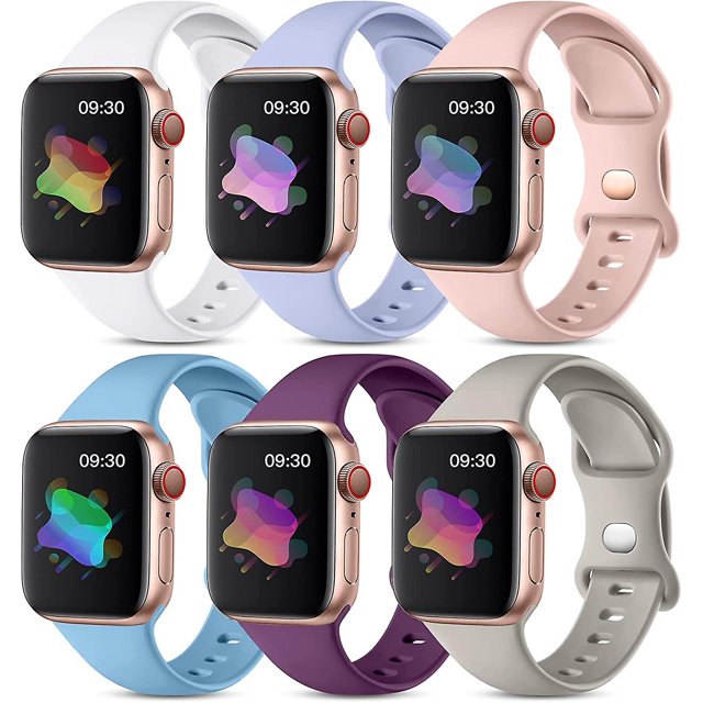 Paquete de 6 bandas compatibles con Apple Watch Band 40 mm, 38 mm, 44 mm, 42 mm, 41 mm, 45 mm, mujeres y hombres, pulseras de repuesto de correa deportiva impermeable de silicona suave para