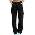 thumbnail image 2 of OKBOP Full Length Cargo Pants for Women Fall Sports High Waist Baggy Trousers Straight Hiking Harem with Pockets Wide Leg Trousers, 2 of 7