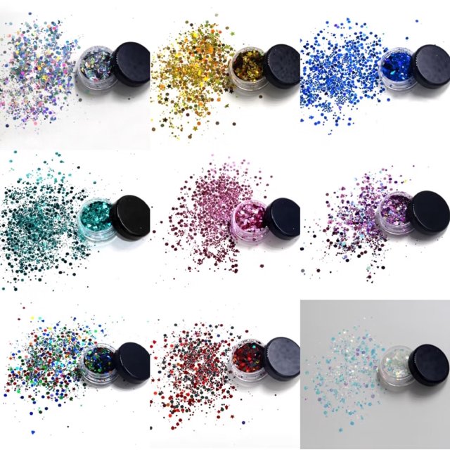 Brillo holográfico grueso, 9 colores, para rostro, cuerpo, ojos, cabello, uñas, festival