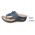 thumbnail image 7 of Rokment Women's Flower Orthopedic Wedge Flip Flops Boho Beach Summer Comfortable Leather Platform Thong Slip on Walking Sandals Fashion Casual Floral Chunky Mid Heel Dress Slides Navy Size 8.5, 7 of 7