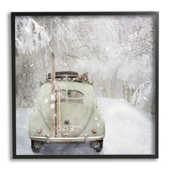 Stupell Industries Vintage Buggy in Snow Transportation Painting Black Framed Art Print Wall Art, 12 x 12