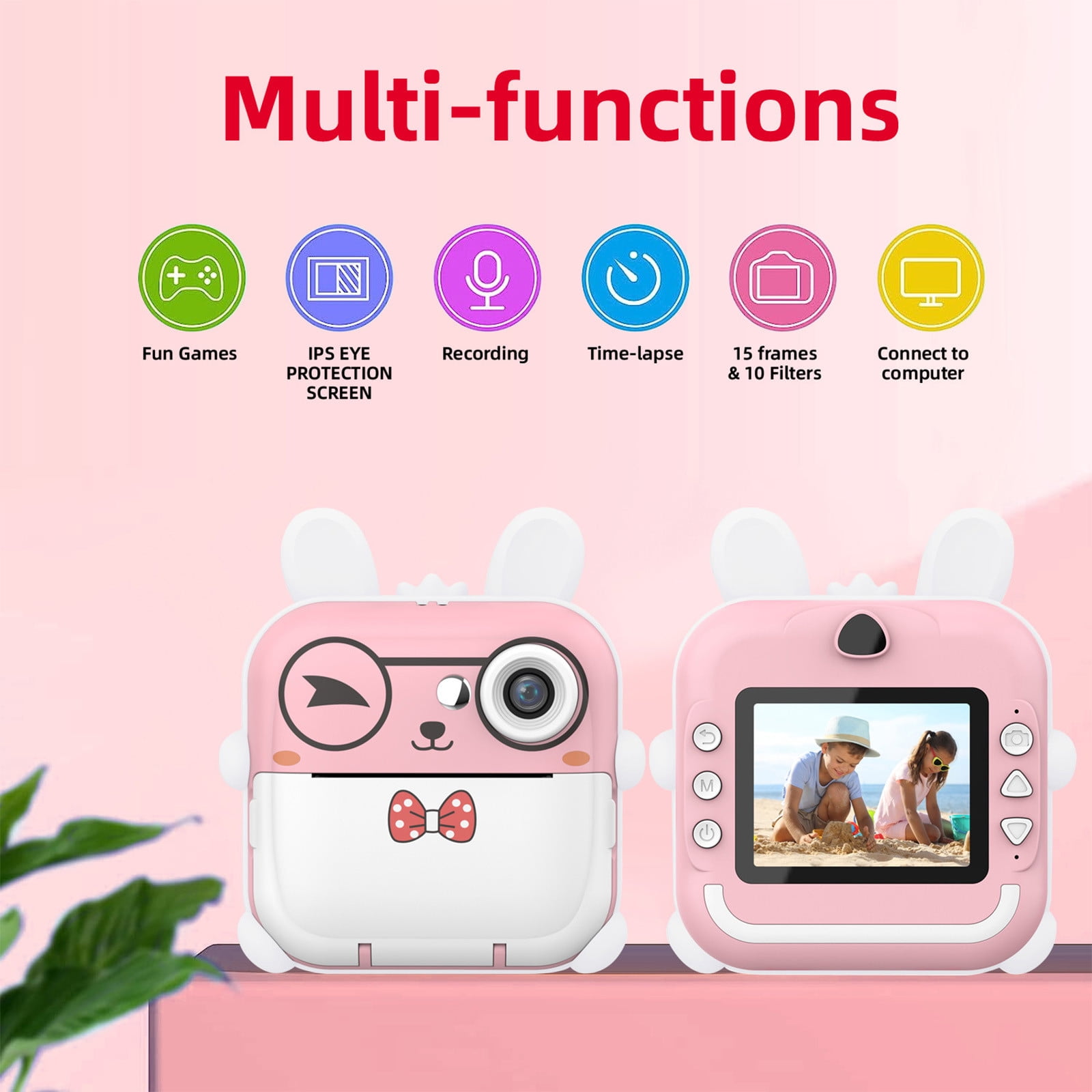 Taicans ‌Kids Instant Print Camera 1080P HD - Mini Camera with 180° Reversible Lens,DIY Coloring,2.0" Screen,Rechargeable,Photo Printer Toy Christmas Birthday Gift for Children Boys Girls Age 3-12