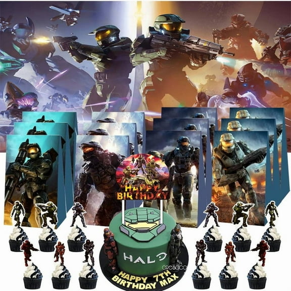 Halo Treat Bags Candy Decorations Party Favor Supplies Birthday Cake Topper Backdrop Banner