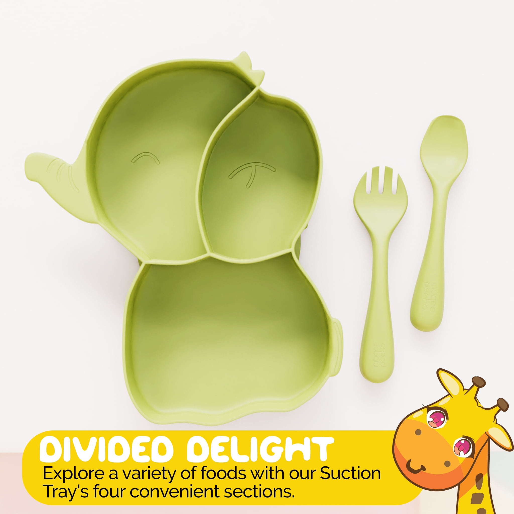 Muqee Peeko Baby Led Weaning Dining Set in Green Color made of Food Grade Silicone - (3 Piece Set)