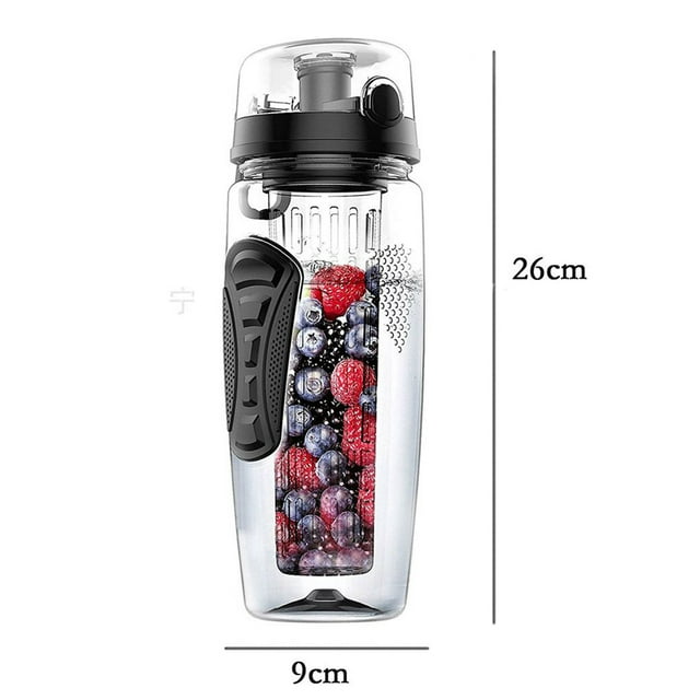 2X 1000Ml/32Oz Fruit Infusing Infuser Water Bottle Plastic Sports Detox Health Black