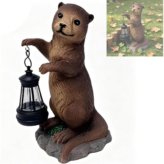 Solar Otter Garden Statue Resin Waterproof Lantern Outdoor Decor