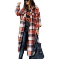 thumbnail image 1 of GHSDFBB Women's Lounge Lapel Button Up Long Sleeve Plaid Long Shirt Jacket Shacket, 1 of 6
