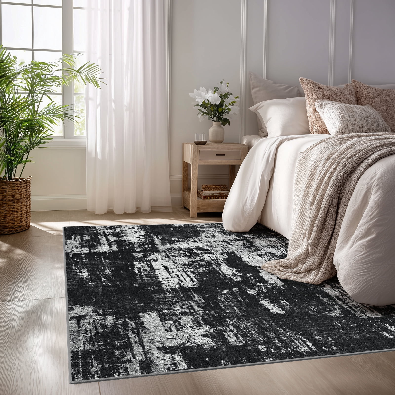 Area Rugs for Living Room, Homasen 4'x6' Washable Indoor Rug Neutral Ink Black, Soft Low Pile Stain Resistant Carpet for Entryway, Nursery, Bedroom