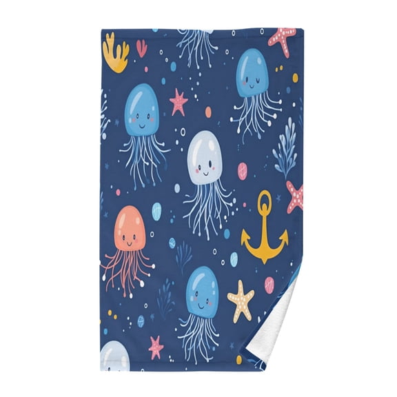 Yayeee 100% Cotton Hand Towels for Bathroom 16" x 28" Soft Absorbent Kitchen Towel, Blue Jellyfish