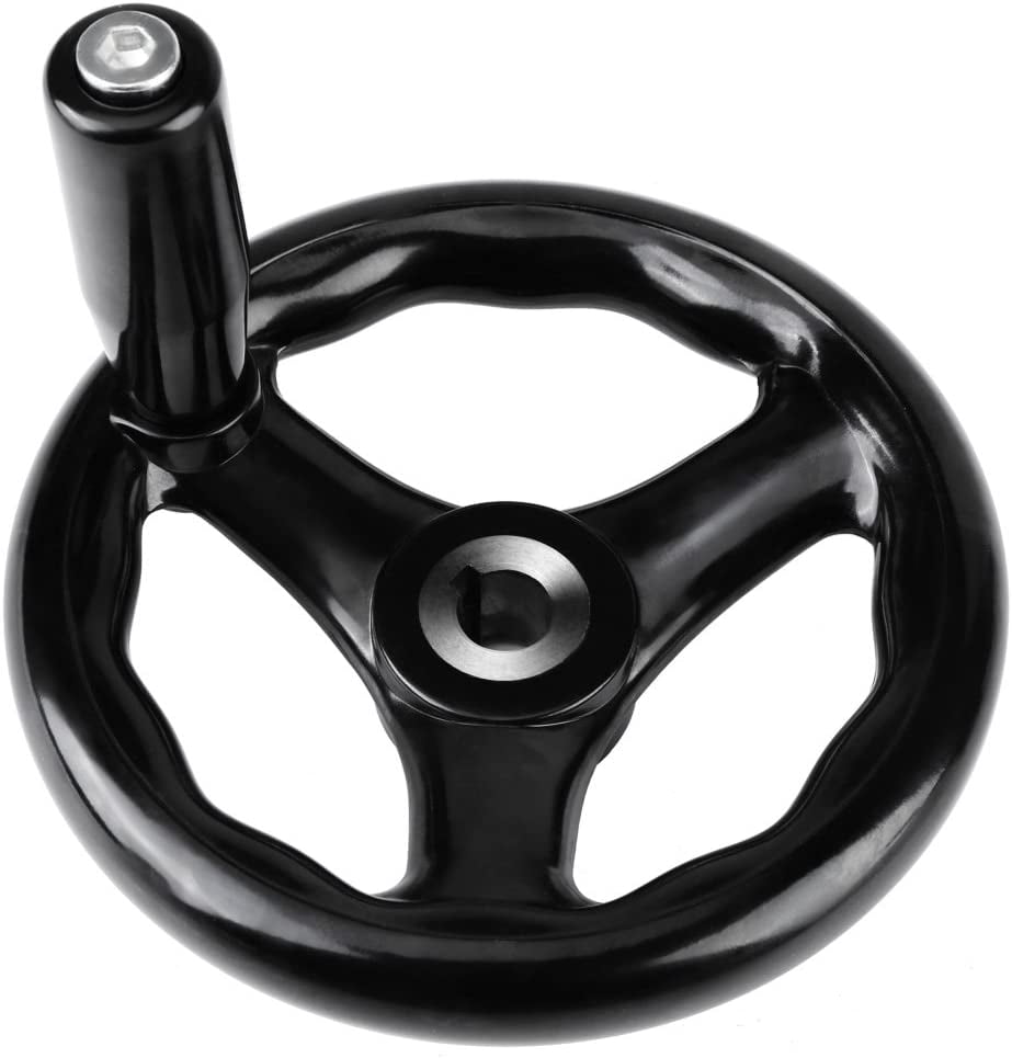 for Lathe Milling Machine,12125mm 4.9inch Dia Hand Wheel Black 3 Spoke Plastic Round Hand Wheel with Revolving Handle