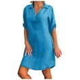 thumbnail image 1 of Jupes pour Femmes Mode Femmes Grande Taille Coton Lin Uni Col Rabattu Robe Chemise Ample, 1 of 5