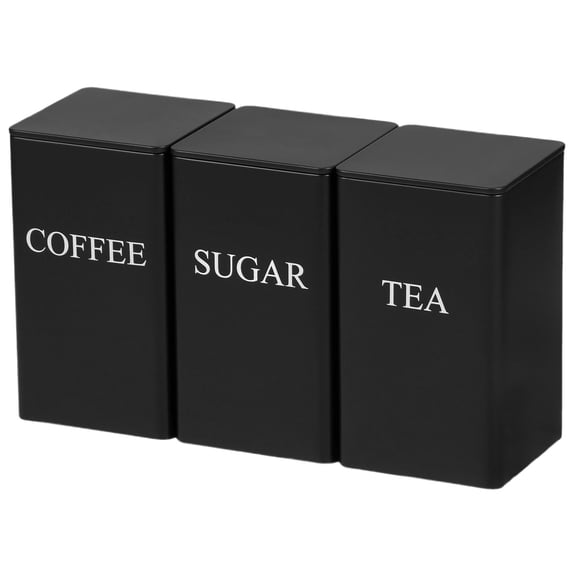 3 Pcs Coffee Tea Sugar Container Set, 1000 ml Metal Vintage Kitchen Canister Set with Airtight Lids, Food Storage Container Jars for Kitchen Counter, Farmhouse Home Tabletop Decor(Black,3.3x3.3x5.9")