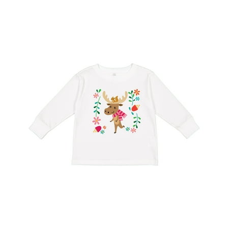 

Inktastic Woodland Moose Spring Flowers Girls Long Sleeve Toddler T-Shirt